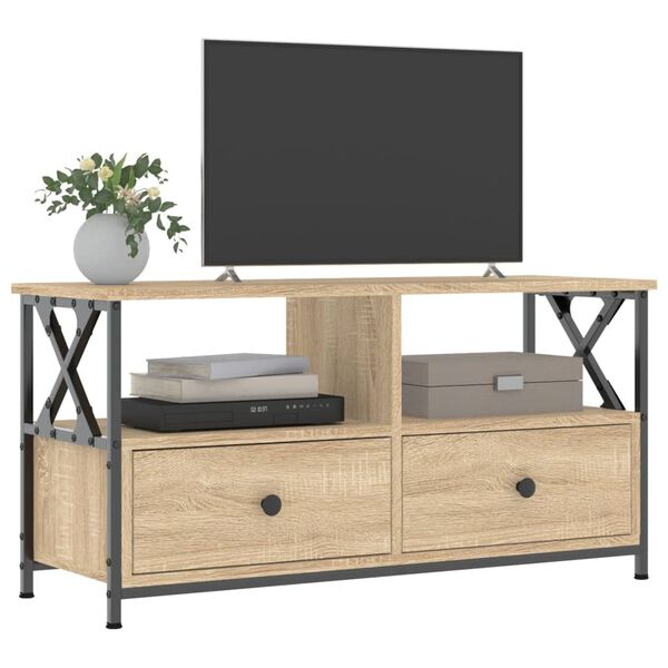 vidaXL Meuble TV chêne sonoma 90x33x45 cm bois d'ingénierie et fer