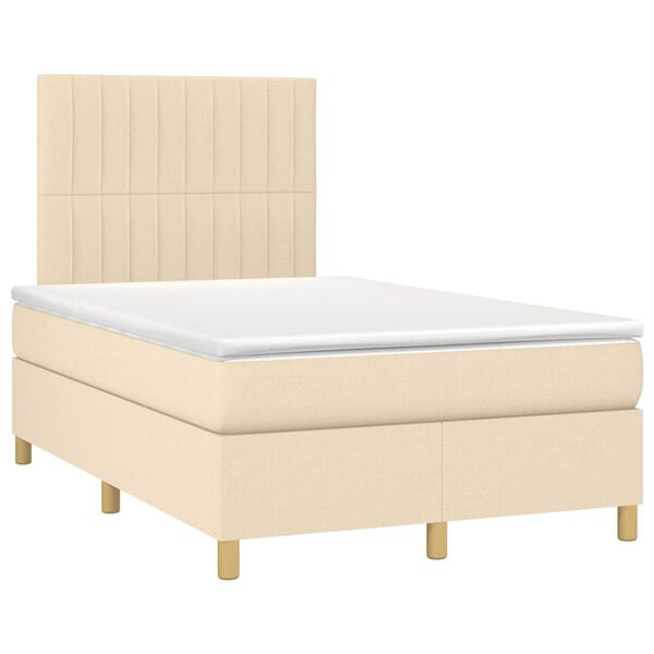vidaXL Sommier &agrave; lattes de lit matelas et LED cr&egrave;me 120x190 cm tissu
