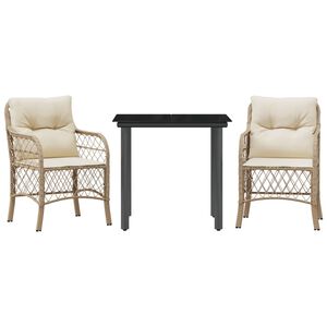 vidaXL Ensemble de bistro 3 pcs avec coussins beige r&eacute;sine tress&eacute;e