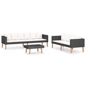 vidaXL Salon de jardin 3 pcs avec coussins Résine tressée Noir