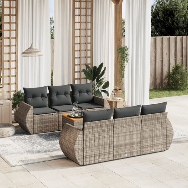 vidaXL Salon de jardin avec coussins 7 pcs gris r&eacute;sine tress&eacute;e