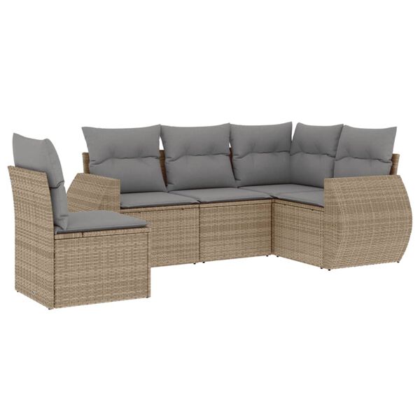 vidaXL Salon de jardin avec coussins 5 pcs beige r&eacute;sine tress&eacute;e