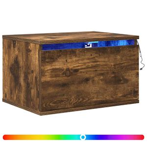 vidaXL Table de chevet murale avec lumi&egrave;res LED ch&ecirc;ne fum&eacute;