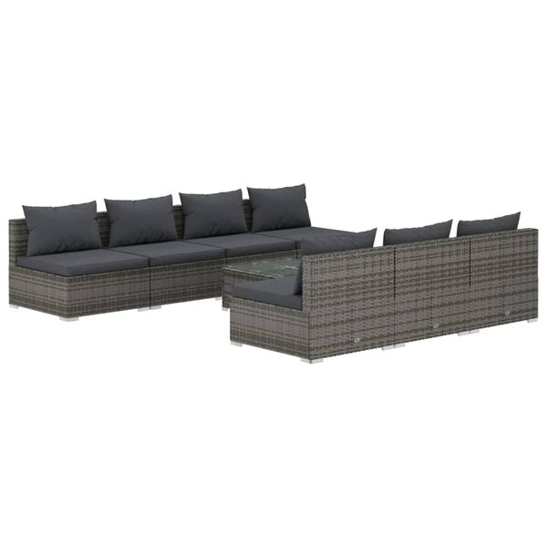 vidaXL Salon de jardin 8 pcs avec coussins r&eacute;sine tress&eacute;e gris