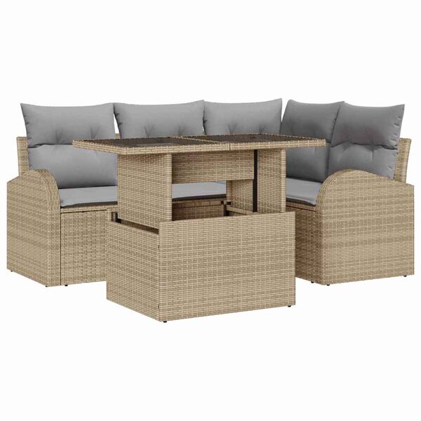 vidaXL Ensemble de canap&eacute; de jardin 5 pcs Beige Poly rotin