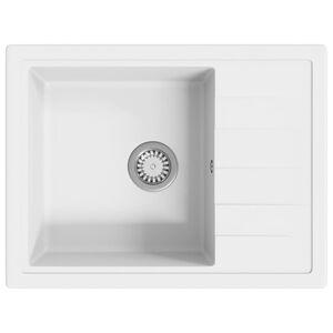 vidaXL &Eacute;vier de cuisine avec trou de trop-plein ovale Blanc Granit