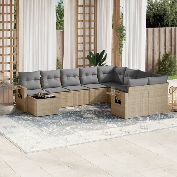 vidaXL Salon de jardin avec coussins 10 pcs beige r&eacute;sine tress&eacute;e