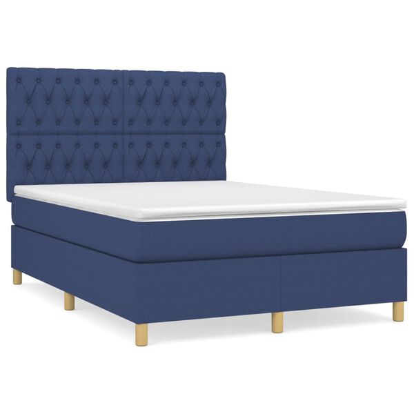 vidaXL Sommier &agrave; lattes de lit avec matelas Bleu 140x190 cm Tissu