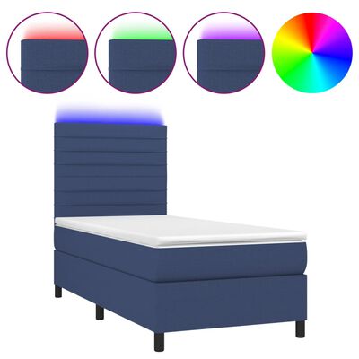vidaXL Sommier à lattes de lit avec matelas et LED Bleu 90x200cm Tissu