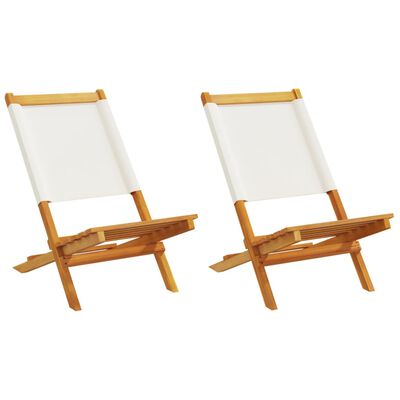 vidaXL Chaises de jardin lot de 2 blanc crème bois acacia massif tissu