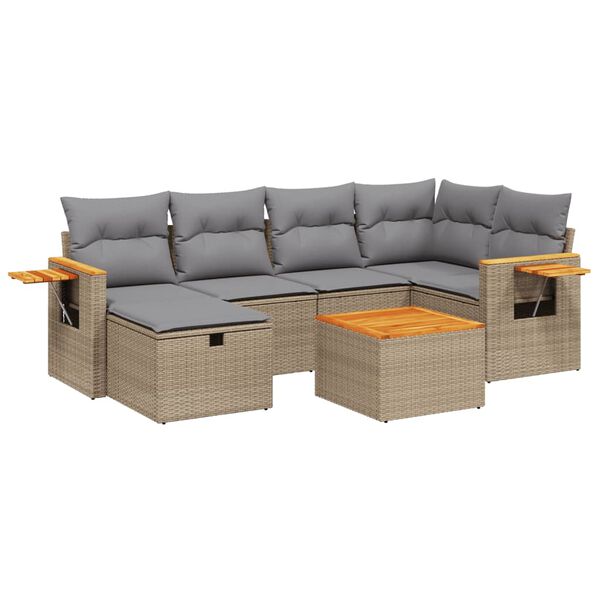 vidaXL Salon de jardin avec coussins 7pcs m&eacute;lange beige r&eacute;sine tress&eacute;e