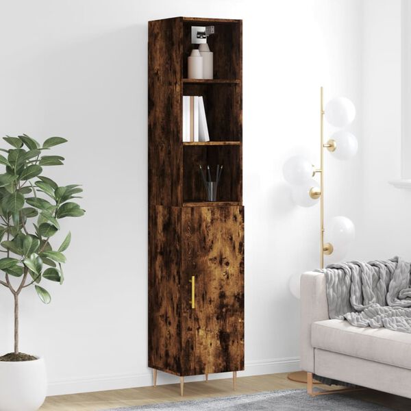vidaXL Buffet haut Ch&ecirc;ne fum&eacute; 34,5x34x180 cm Bois d'ing&eacute;nierie
