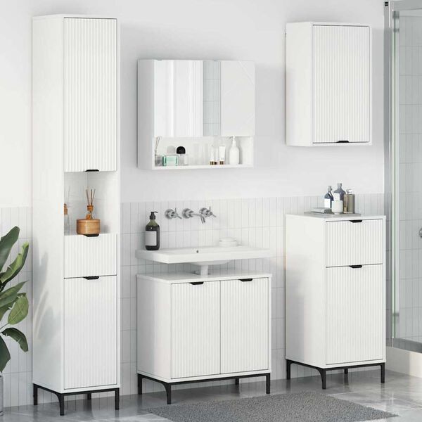 vidaXL Ensemble de mobilier de salle de bain avec porte Blanc brillant