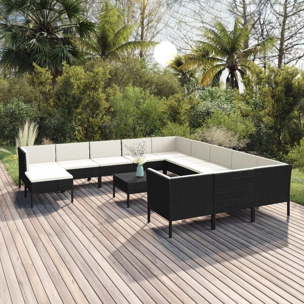 vidaXL Salon de jardin 13 pcs avec coussins R&eacute;sine tress&eacute;e Noir