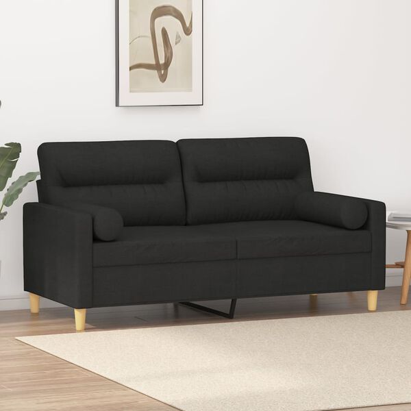 vidaXL Canap&eacute; 2 places et oreillers et coussins Noir 140 cm Tissu
