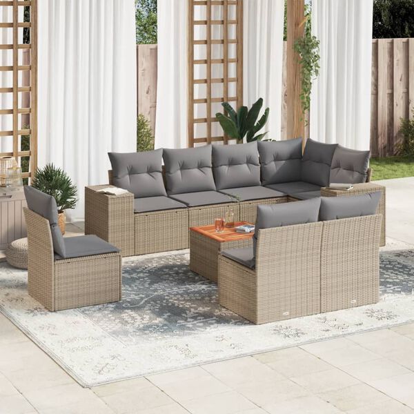 vidaXL Salon de jardin avec coussins 9 pcs beige r&eacute;sine tress&eacute;e