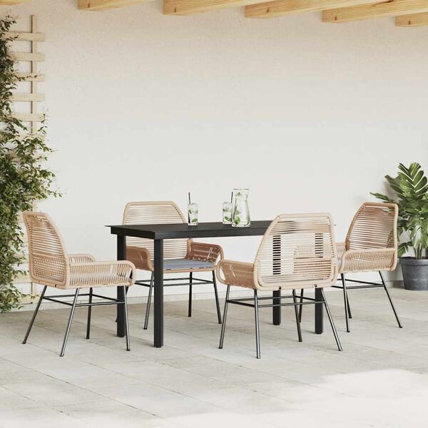 vidaXL Ensemble &agrave; manger jardin coussins 5pcs marron poly rotin verre