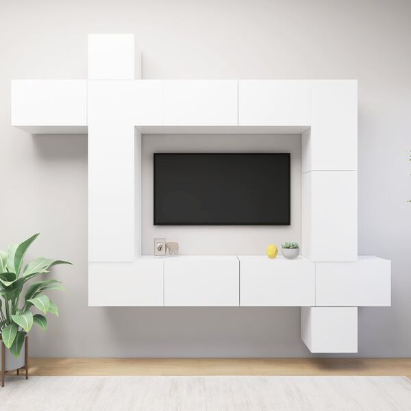 vidaXL Ensemble de meuble TV 9 pcs Blanc Bois d'ing&eacute;nierie