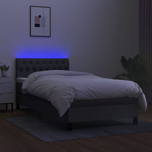 vidaXL Sommier &agrave; lattes de lit et matelas et LED Gris fonc&eacute; 100x200 cm