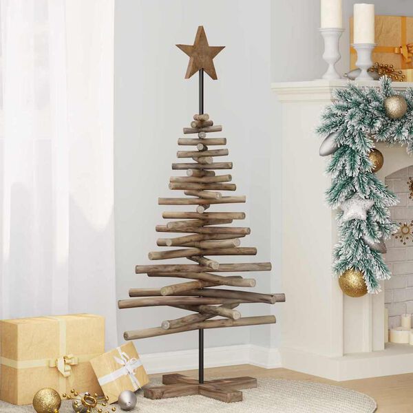 vidaXL Sapin de Noël avec support Marron 120 cm Bois de teck solide