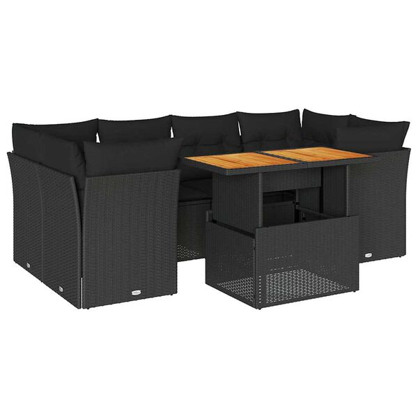 vidaXL Salon de jardin 7 pcs avec coussins noir r&eacute;sine tress&eacute;e