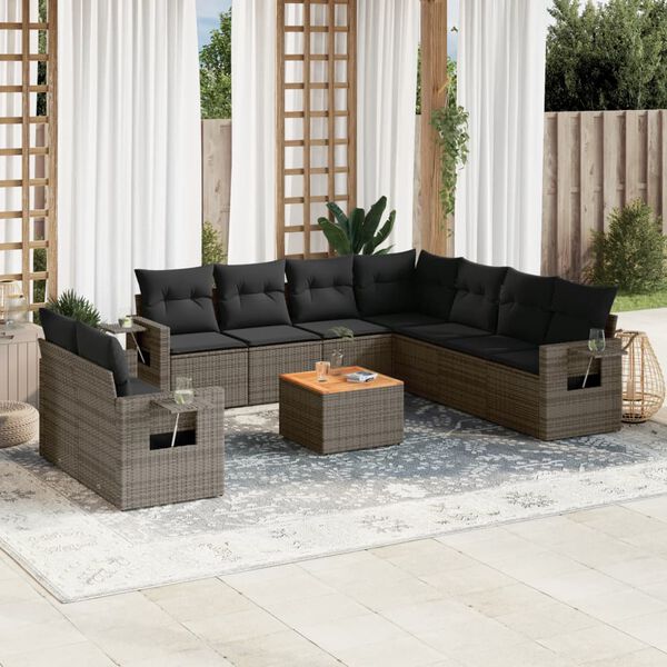 vidaXL Salon de jardin avec coussins 10 pcs gris r&eacute;sine tress&eacute;e