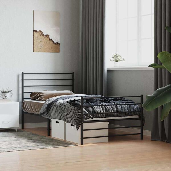 vidaXL Cadre de lit m&eacute;tal sans matelas avec pied de lit noir 75x190 cm