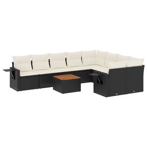 vidaXL Salon de jardin 10 pcs avec coussins noir r&eacute;sine tress&eacute;e