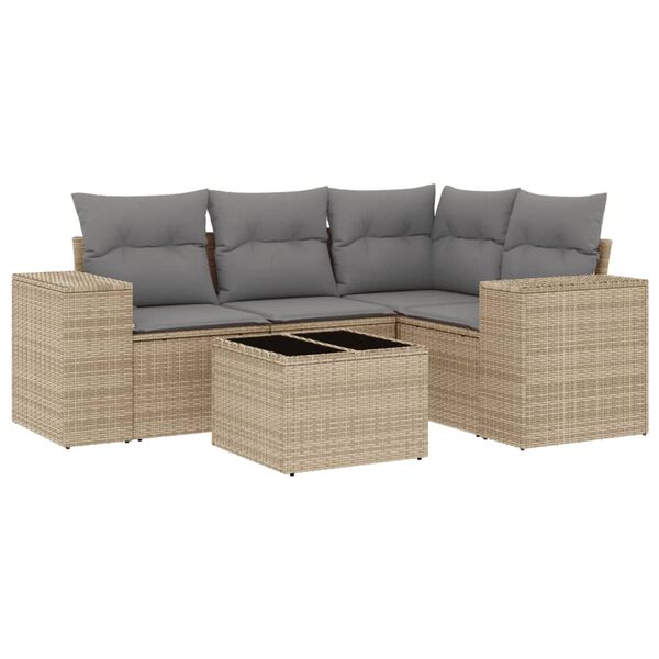 vidaXL Salon de jardin avec coussins 5 pcs beige r&eacute;sine tress&eacute;e