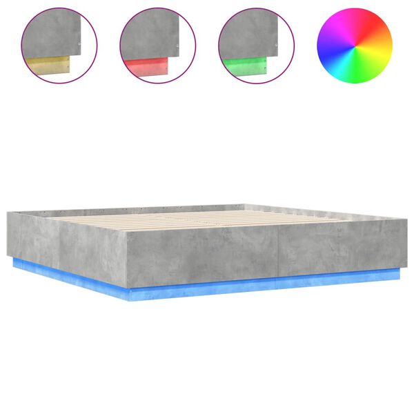 vidaXL Cadre de lit avec LED sans matelas gris béton 180x200 cm