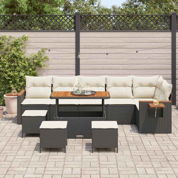 vidaXL Ensemble de canap&eacute; de jardin avec coussin 10 pcs Noir et Cr&egrave;me