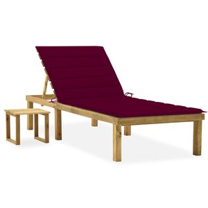 vidaXL Chaise longue de jardin avec table et coussin Pin impr&eacute;gn&eacute;
