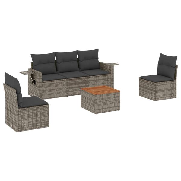 vidaXL Salon de jardin 6 pcs avec coussins gris r&eacute;sine tress&eacute;e