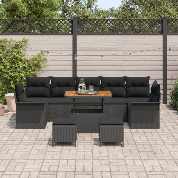 vidaXL Ensemble de canap&eacute; de jardin avec coussin 10 pcs Noir