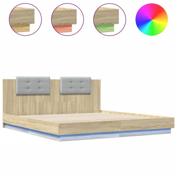 vidaXL Cadre de lit avec LED sans matelas ch&ecirc;ne sonoma 200x200 cm