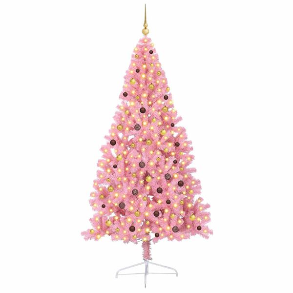 vidaXL Sapin de No&euml;l artificiel pr&eacute;-&eacute;clair&eacute; Rose 240 cm PVC