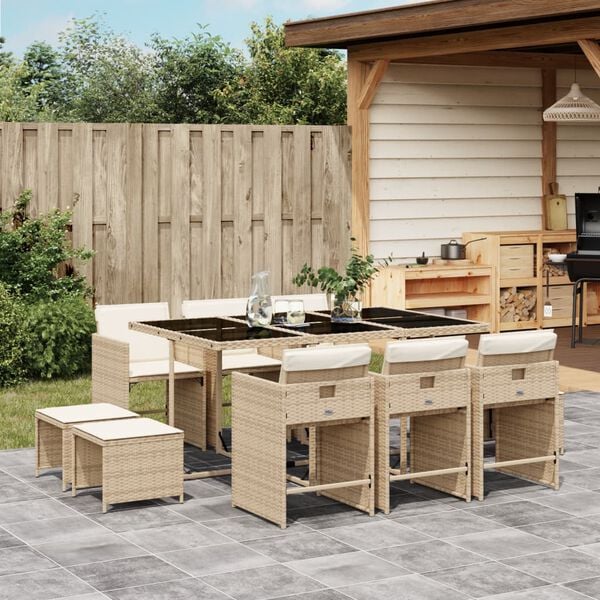 vidaXL Ensemble &agrave; manger de jardin et coussins 11 pcs beige poly rotin