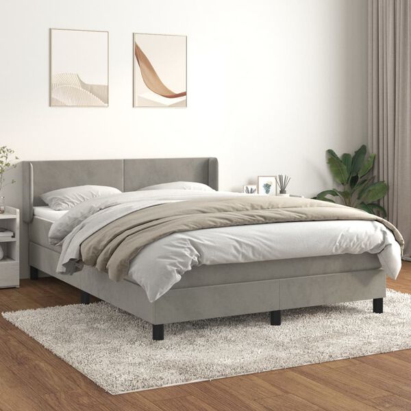 vidaXL Sommier &agrave; lattes de lit et matelas Gris clair 140x190cm Velours