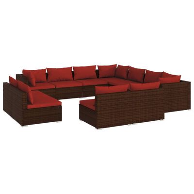 vidaXL Salon de jardin 11 pcs avec coussins Marron Résine tressée