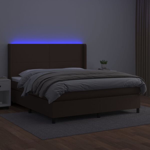 vidaXL Sommier &agrave; lattes de lit matelas LED Marron 180x200cm Similicuir