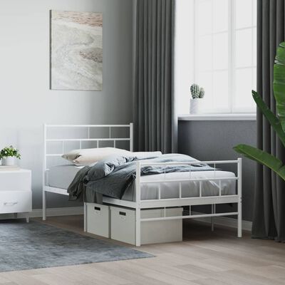 vidaXL Cadre de lit métal sans matelas et pied de lit blanc 100x190 cm