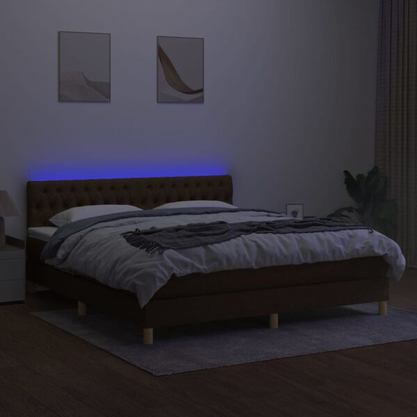 vidaXL Sommier &agrave; lattes de lit matelas et LED Marron fonc&eacute; 180x200cm