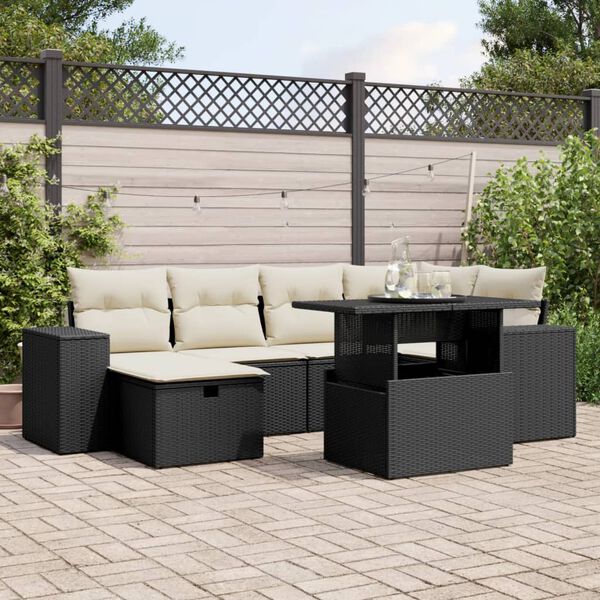 vidaXL Salon de jardin 7 pcs avec coussins noir r&eacute;sine tress&eacute;e
