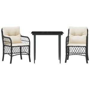 vidaXL Ensemble de bistro 3 pcs avec coussins noir r&eacute;sine tress&eacute;e
