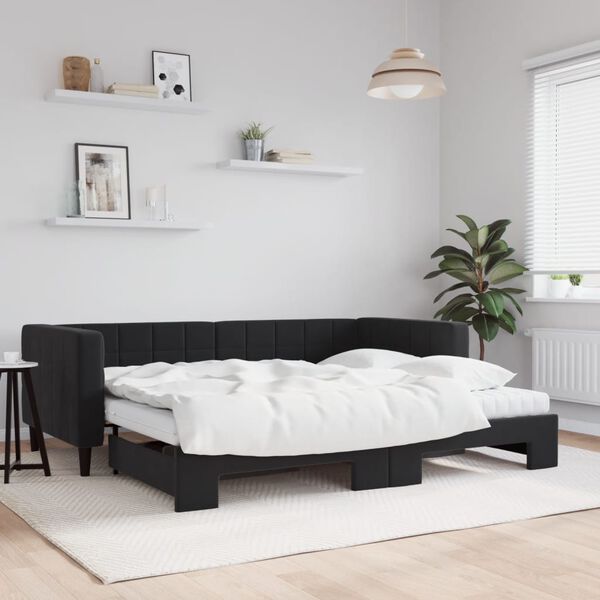 vidaXL Lit de jour avec gigogne et matelas noir 90x200 cm velours