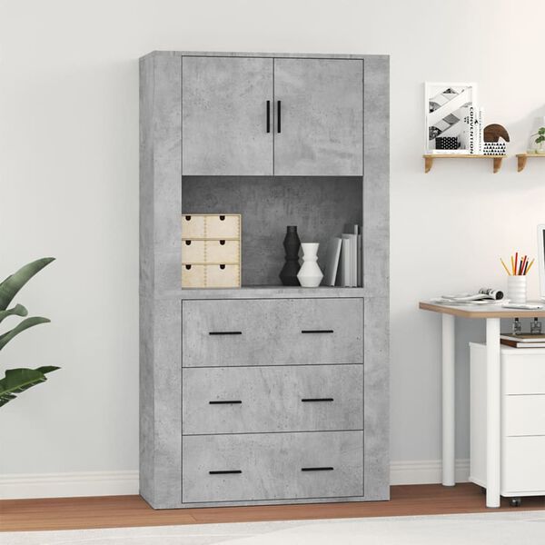 vidaXL Buffet haut Gris b&eacute;ton Bois d'ing&eacute;nierie