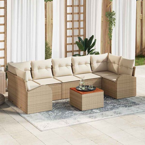 vidaXL Ensemble de canap&eacute; de jardin 8 pcs Beige et blanc