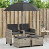 vidaXL Canapé de jardin 2 places et parasol tabourets gris clair rotin