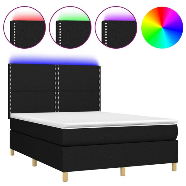 vidaXL Sommier &agrave; lattes de lit et matelas et LED Noir 140x200 cm Tissu