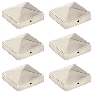 vidaXL Bouchons de poteau de cl&ocirc;ture pyramidaux 6 pcs Inox 81x81 mm